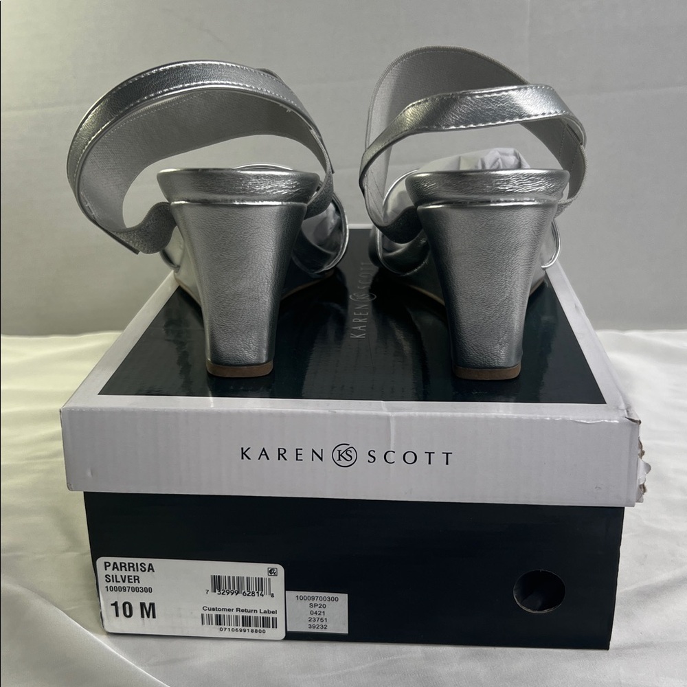Karen Scott Parrisa Silver Wedge Sandals Women’s‎ 10 M New with Box - Picture 5 of 6